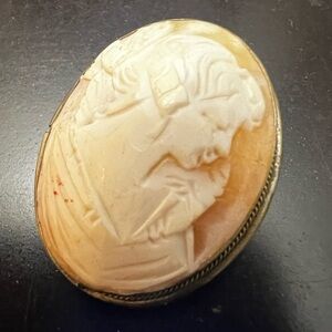 Vintage Hand Carved Shell Cameo Brooch Pendant 800 Silver Frame Victorian Lady